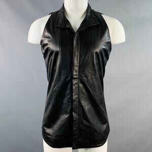 GARETH PUGH Size 36 Black Leather Hidden Buttons Vest